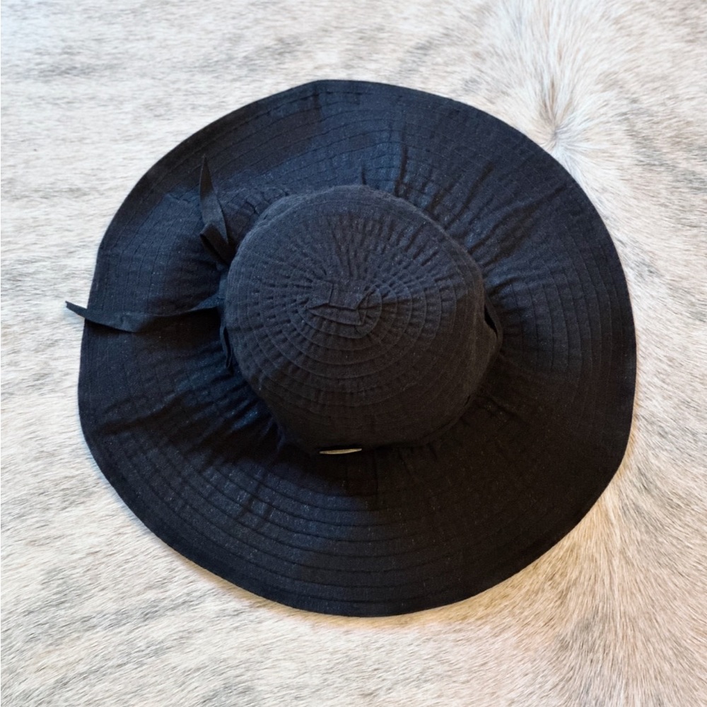 NWOT Cappelli Straworld Black Oversized Ribbon Sun Hat UPF 50+ 5” Brim, Packable - Picture 7 of 14